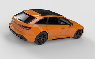 Orange wagon sport car Front view isolated on white background