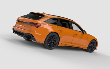 Orange wagon sport car Front view isolated on white background