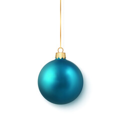 Blue shiny glowing Christmas balls. Xmas glass ball. Holiday decoration template. Vector illustration