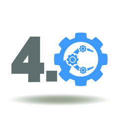 Industry 4.0 cog wheel robot manipulator icon vector. Industry 4.0 AI IoT Automation Technology Symbol.