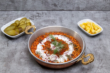 Turkish Ravioli view includes copy space with garnitures