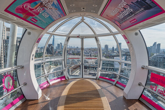  Inside view of a capsule on the London Eye ferris wheel