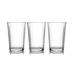 Three faceted glasses on a white background