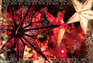 星が煌めくイルミネーションのクリスマスカード、ポストカード（文字無し）