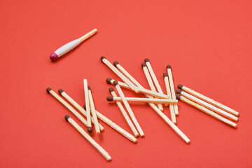 Hunting waterproof matches and simple matches on red background