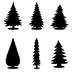 Set of 6 silhouettes of Christmas trees.  Silhouettes of Christmas trees.