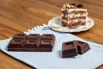 slice of homemade cake with chocolate and nuts