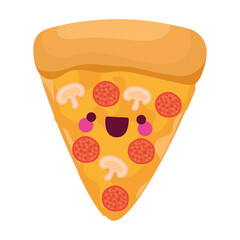 kawaii pizza with cheese, salami and mushrooms