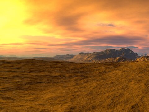 A beautiful and inspirational desert mountain landscape at sunset