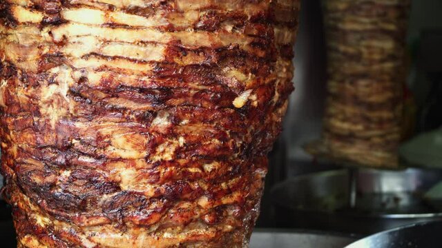 Traditional Turkish Doner Kebab or kebab on metal skewer