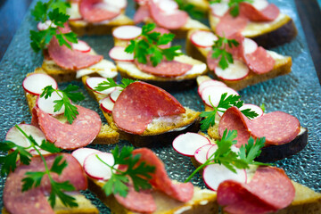 Served tasty meal in restaurnt close up view