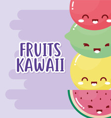 bundle of kawaii fruits with fruits kawaii lettering