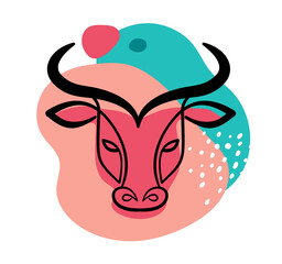 Chinese new year 2021 year of the ox, red cow, Chinese zodiac symbol. Vector background with traditional oriental decorations