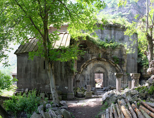 Trees in the ruins of Kobayr monastery in Armenia