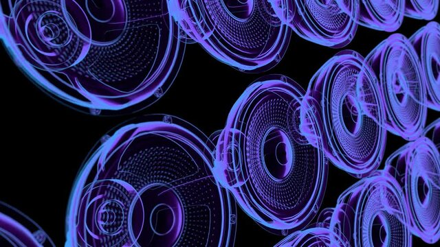 seamless vj musical motion loop - neon speakers. 3D render