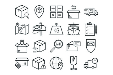 Cargo and Mail Delivery icons. Vector set