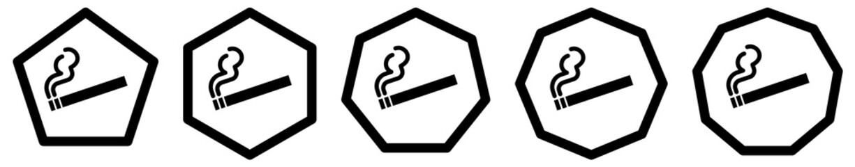 Smoking icon in polygons with different number of edges. Cigarette sign