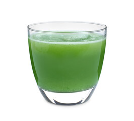 Glass of fresh celery juice isolated on white