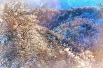 Beautiful sunny winter landscape at Caucasus mountains