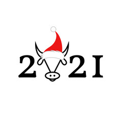 2021 with bull in christmas hat