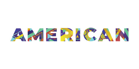 American Concept Retro Colorful Word Art Illustration