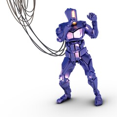 verkabelter humanoider Roboter in Kampfpose