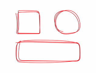 Set of geometric shapes drawn by hand. Isolated square, circle, rectangle. Sketch, doodle. Vector illustration.