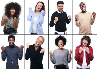 Obraz premium Group of people celebrating in front of a white background
