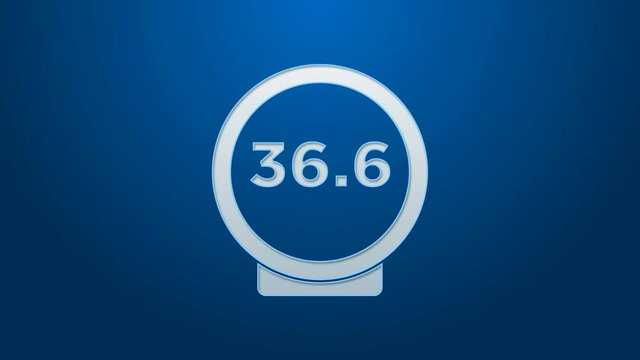 White line Medical thermometer showing normal temperature icon isolated on blue background. 4K Video motion graphic animation.