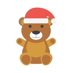 Christmas Teddy in cap of Santa Claus. Flat vector illustration.