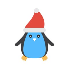 Cute penguin with santa hat. Flat icon for merry christmas concept.