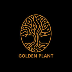 Golden plant logo template design