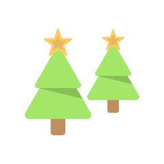 Christmas trees with star icon. Flat vector illustration.