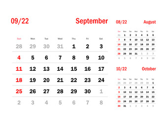 Calendar Grid Set. SEPTEMBER PAGE. 12 Months 2022  Quarterly Calendar English 