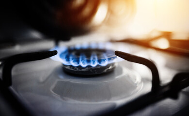 Kitchen gas cooker with burning fire propane gas