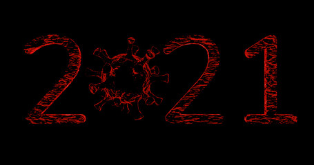 Render with red text 2021 and virus