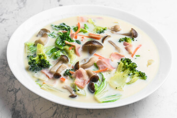 ベーコンと野菜の豆乳スープ