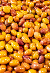 Closeup of green olives background. Organic farm's products in Turkey. Famous Turkish cuisine. Gastronomic tours to istanbul.