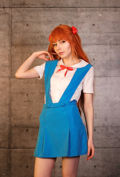 Young attractive girl in blue school uniform japanese style