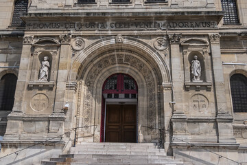 Fototapeta na wymiar Saint-Jacques-Saint-Christophe de la Villette church (Eglise Saint Jacques Saint Christophe de la Villette, 1844) - Neoclassical style Church at Bitche square. Paris, France.