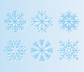 set of snowflakes of light blue color