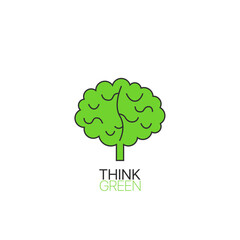 Vector Design Illustration with Text Think Green Concept - Ecology and Green Energy in Trendy Linear Style with Tree Plant Element