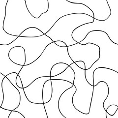Seamless vector pattern of chaotic curved endless line black on white