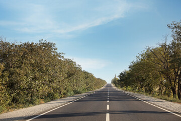 Beautiful view of empty asphalt highway. Road trip