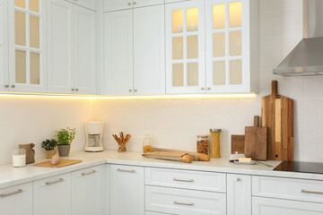 Modern kitchen interior with stylish white furniture