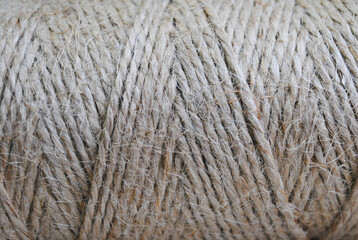 A ball of natural twine, linen. Close-up thread.