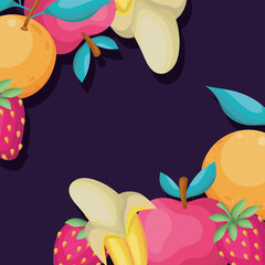 set of fruits on a dark purple background