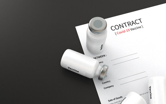 Corona Vaccine Contract Concept on Dark Background 3d.