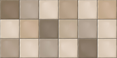 Beige rustic mosaic ceramic tiles. Seamless pattern, square biege and brown rustic tiles.