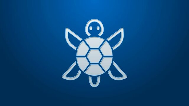 White line Turtle icon isolated on blue background. 4K Video motion graphic animation.